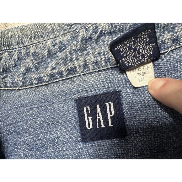 VTG Gap Denim Shirt Mens XL Button Down Distressed Jean Work Y2K 90s‎ - Picture 6 of 12
